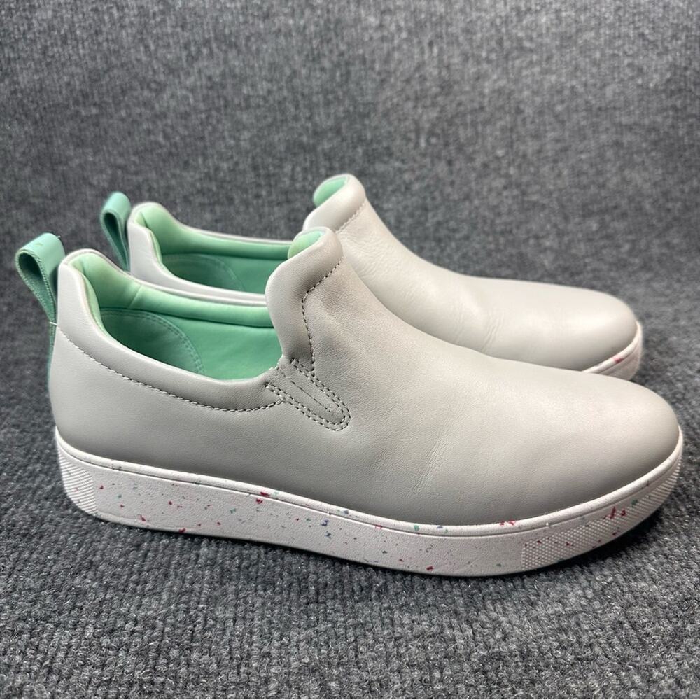 FitFlop Women's Rally Leather Slip-On Skate Sneakers Soft Grey Speckle Sole 9